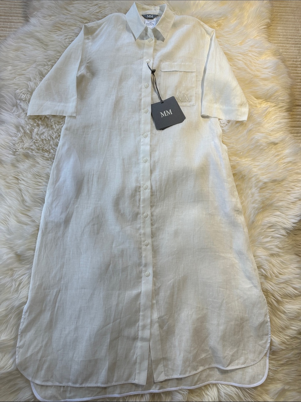 MaxMara White Linen Midi Shirt Dress